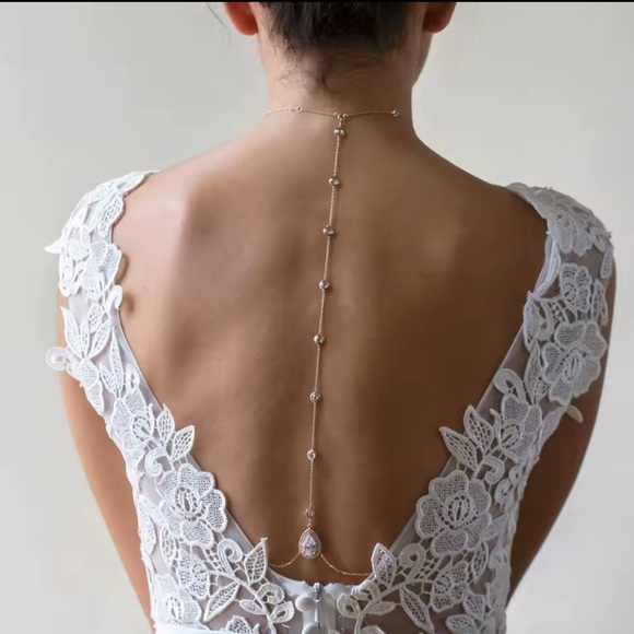 Gold & Crystal Body Back Water Drop Necklace Chain - Picture 2 of 16
